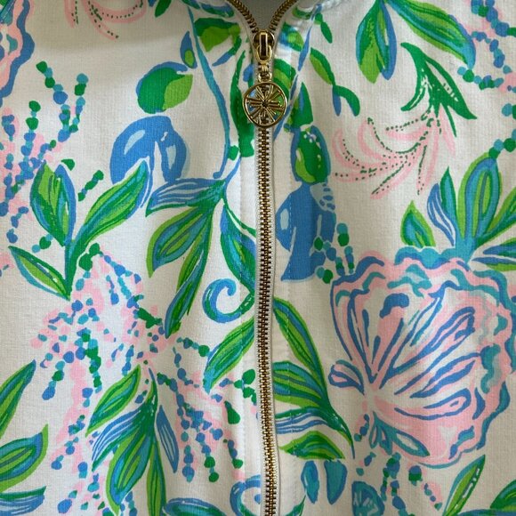 Lilly Pulitzer Skipper Popover Just a Pinch UPF 50+ Size M Floral Green Pink - Picture 6 of 9